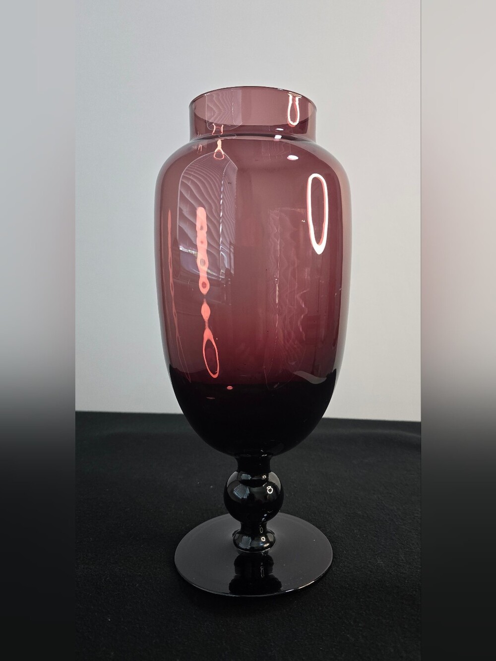 Vintage Amethyst Glass Pedestal Vase 10" Mid Century Modern Footed